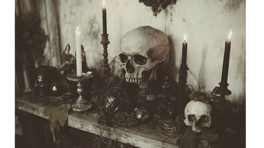 Samhain Witch Altar Skulls and Candles