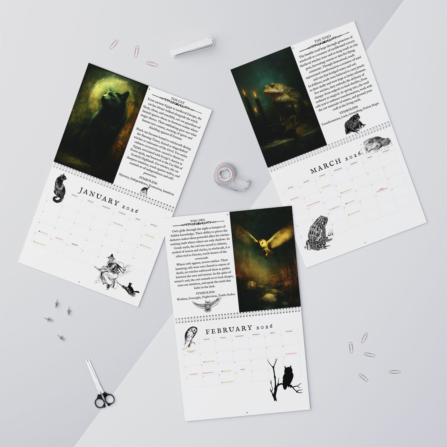 Witch Familiar 2026 Calendar | Pagan Witchcraft Home Decor