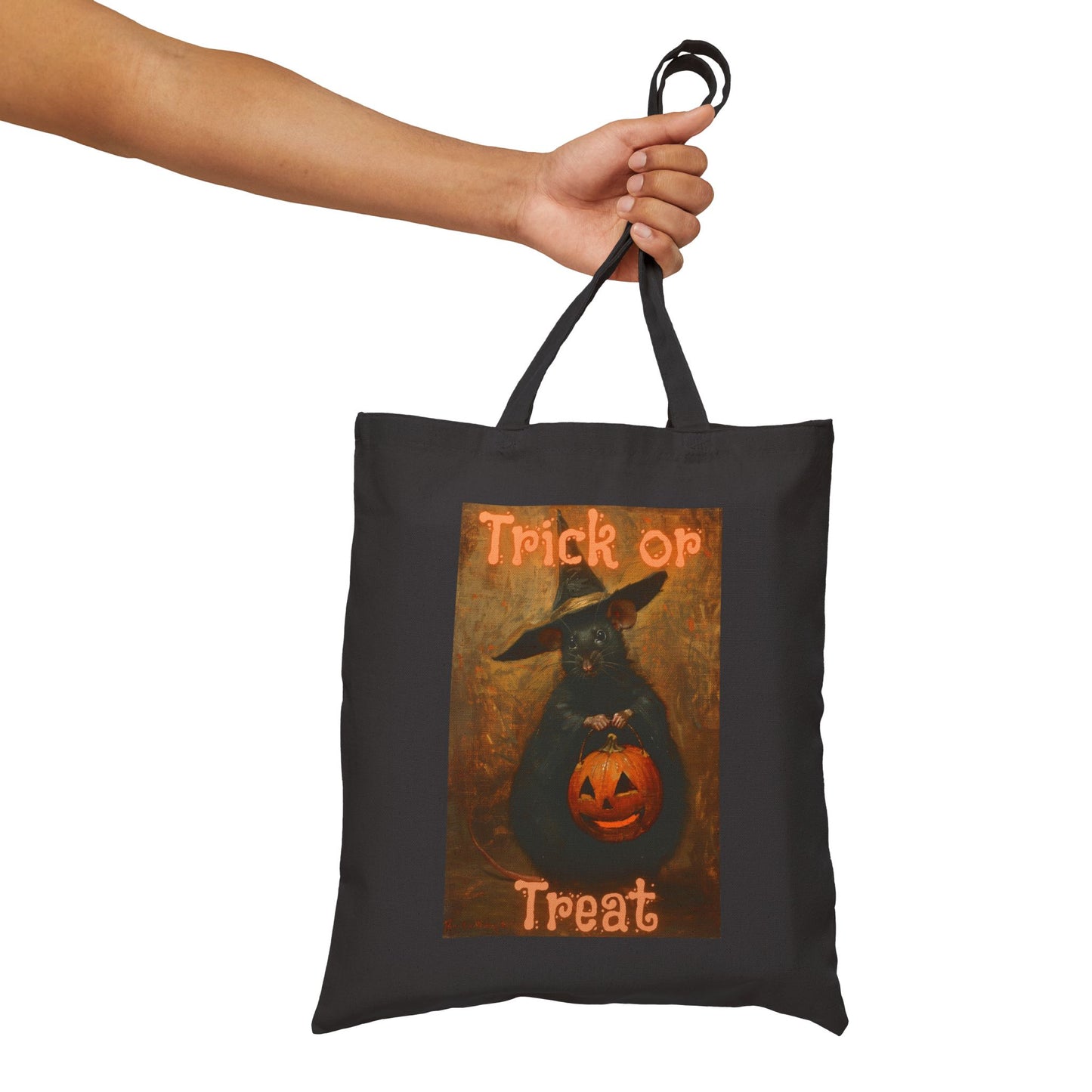Whiskered Witch Trick or Treat Halloween Canvas Tote Bag