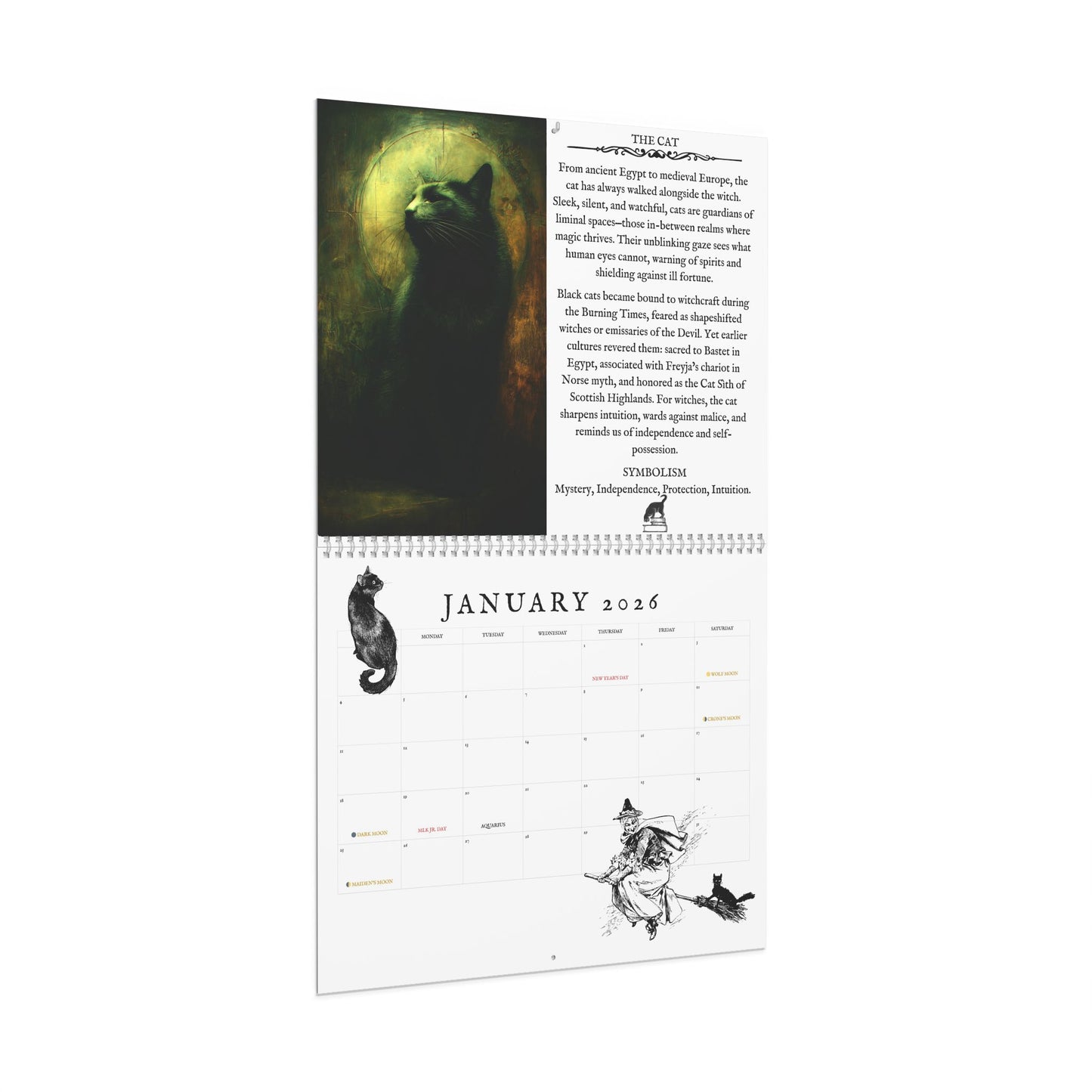 Witch Familiar 2026 Calendar | Pagan Witchcraft Home Decor