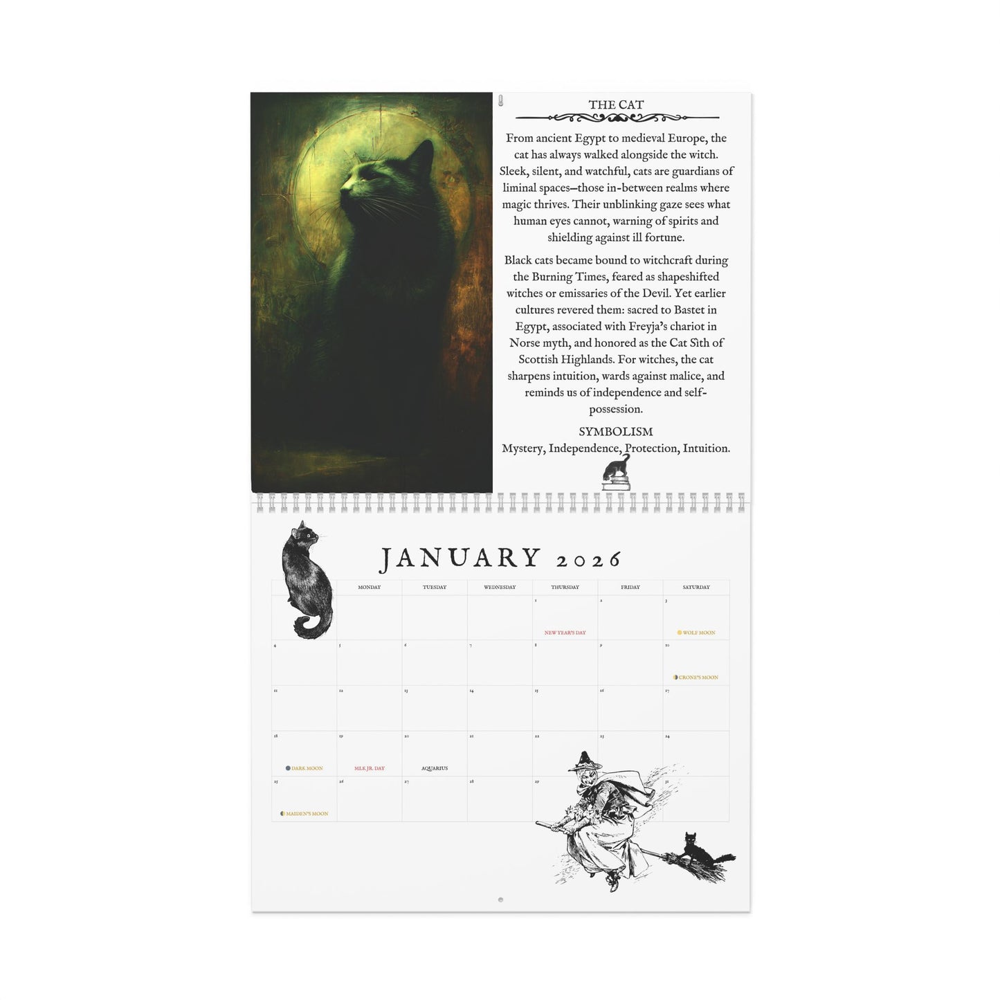 Witch Familiar 2026 Calendar | Pagan Witchcraft Home Decor