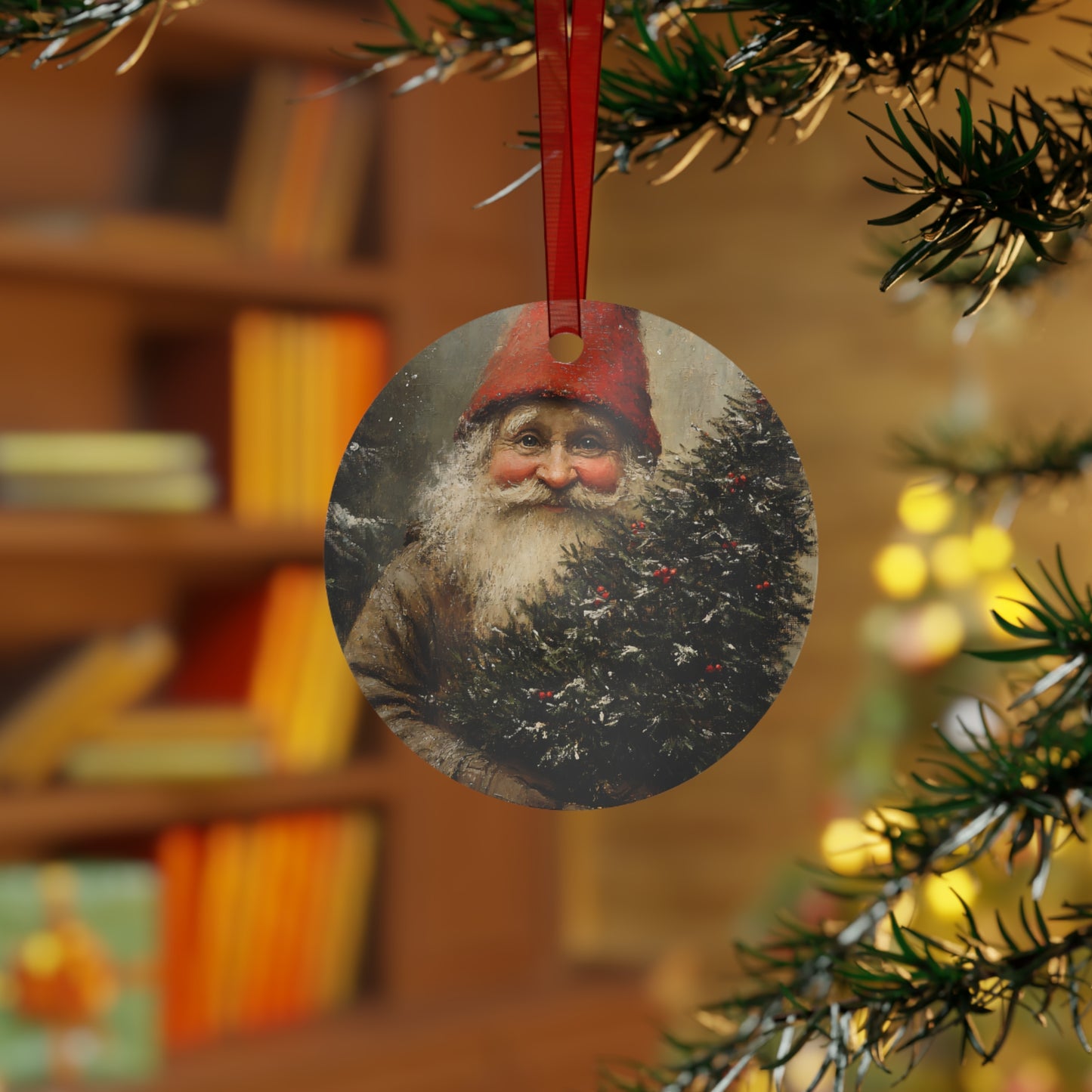Gnome with Tree Ceramic Christmas Ornament