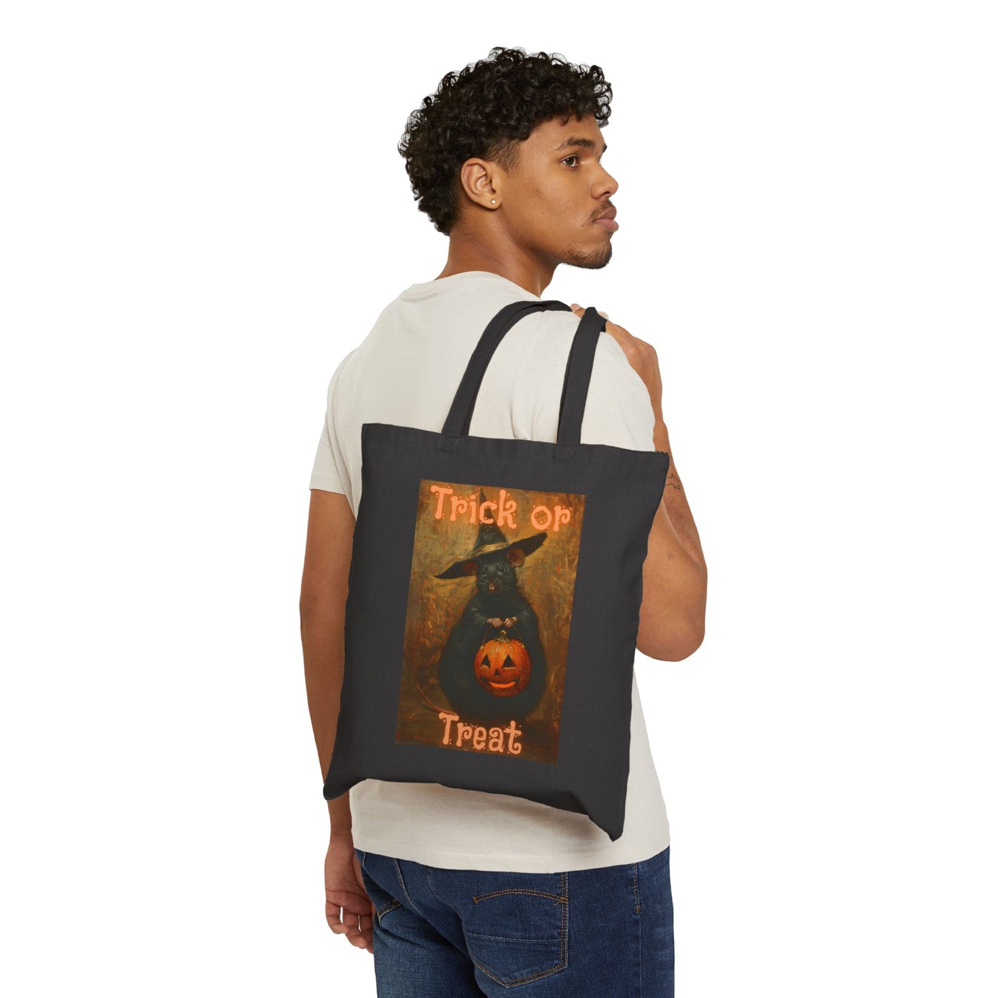 Whiskered Witch Trick or Treat Halloween Canvas Tote Bag