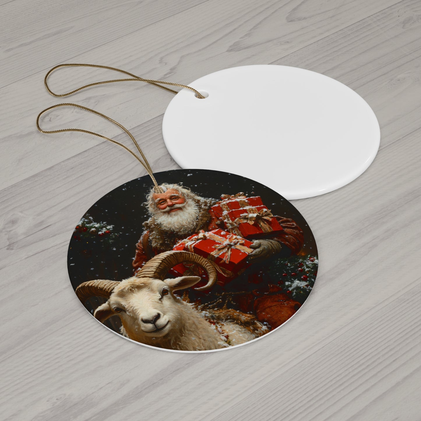 Yule Goat & Santa Christmas Ornament