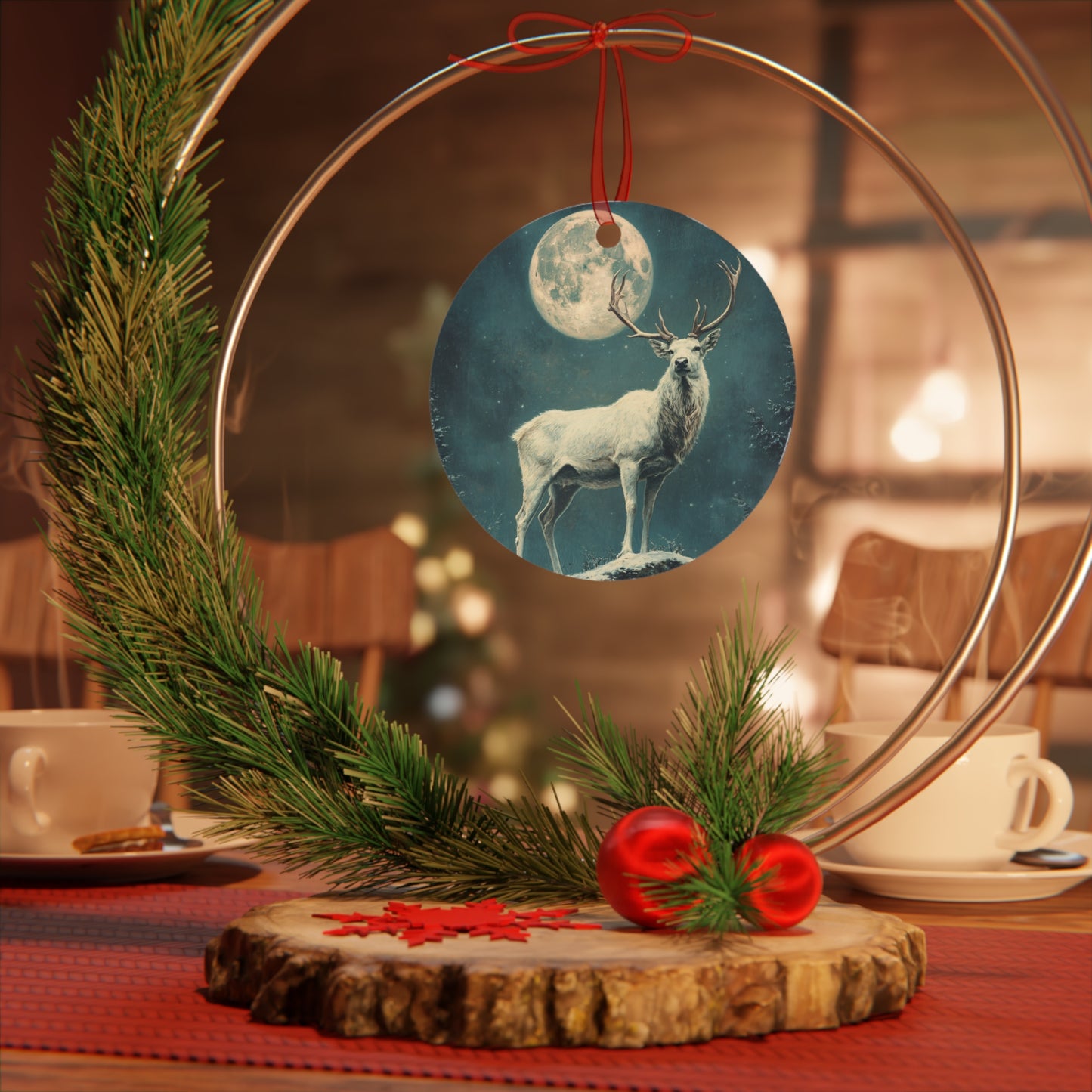 White Stag Christmas Ornament