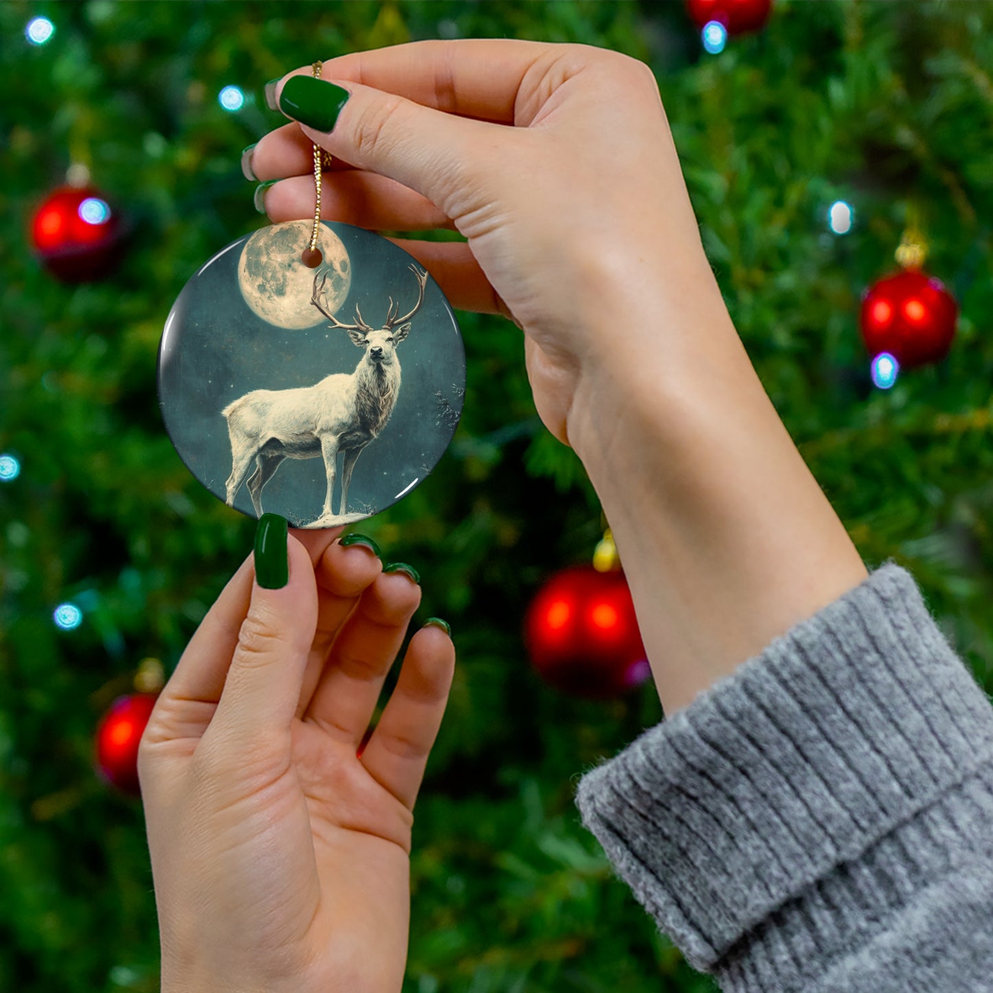 White Stag Christmas Ornament