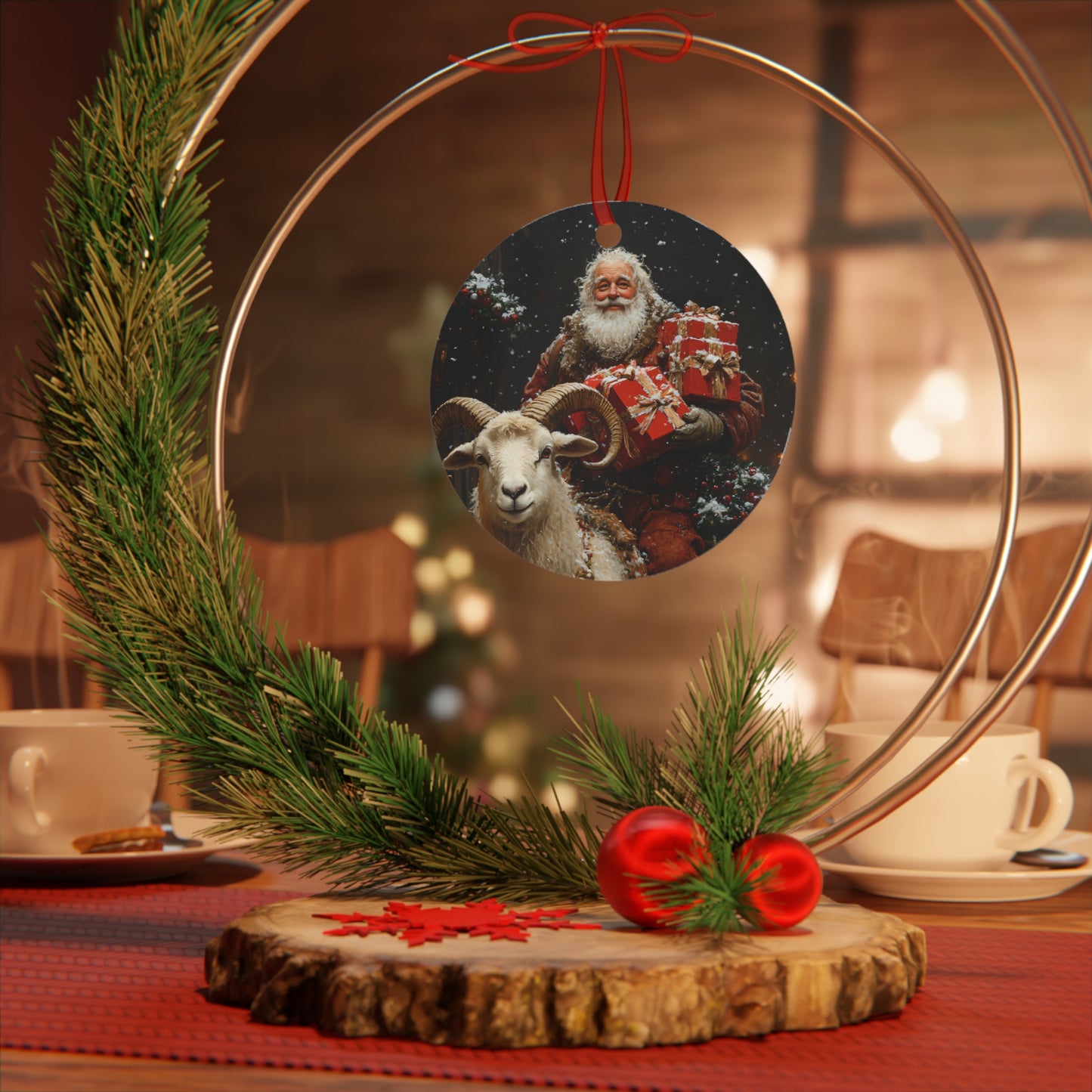 Yule Goat & Santa Christmas Ornament