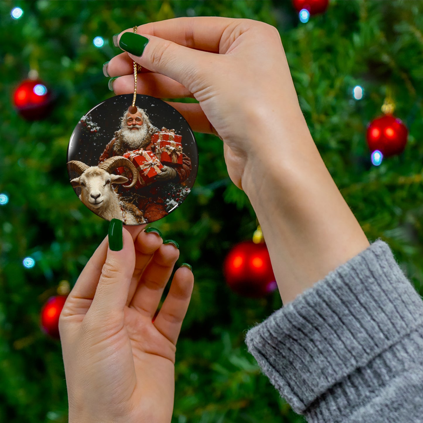 Yule Goat & Santa Christmas Ornament
