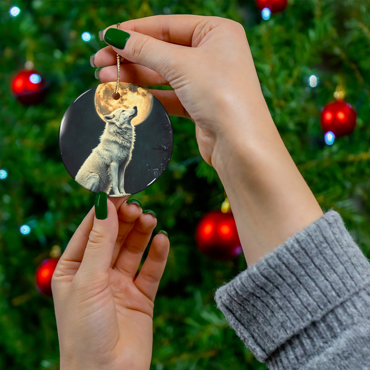 Arctic Wolf Christmas Ornament