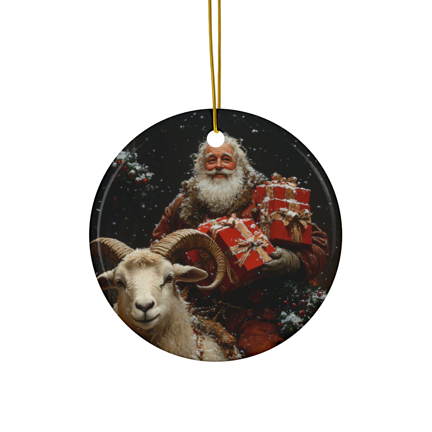 Yule Goat & Santa Christmas Ornament