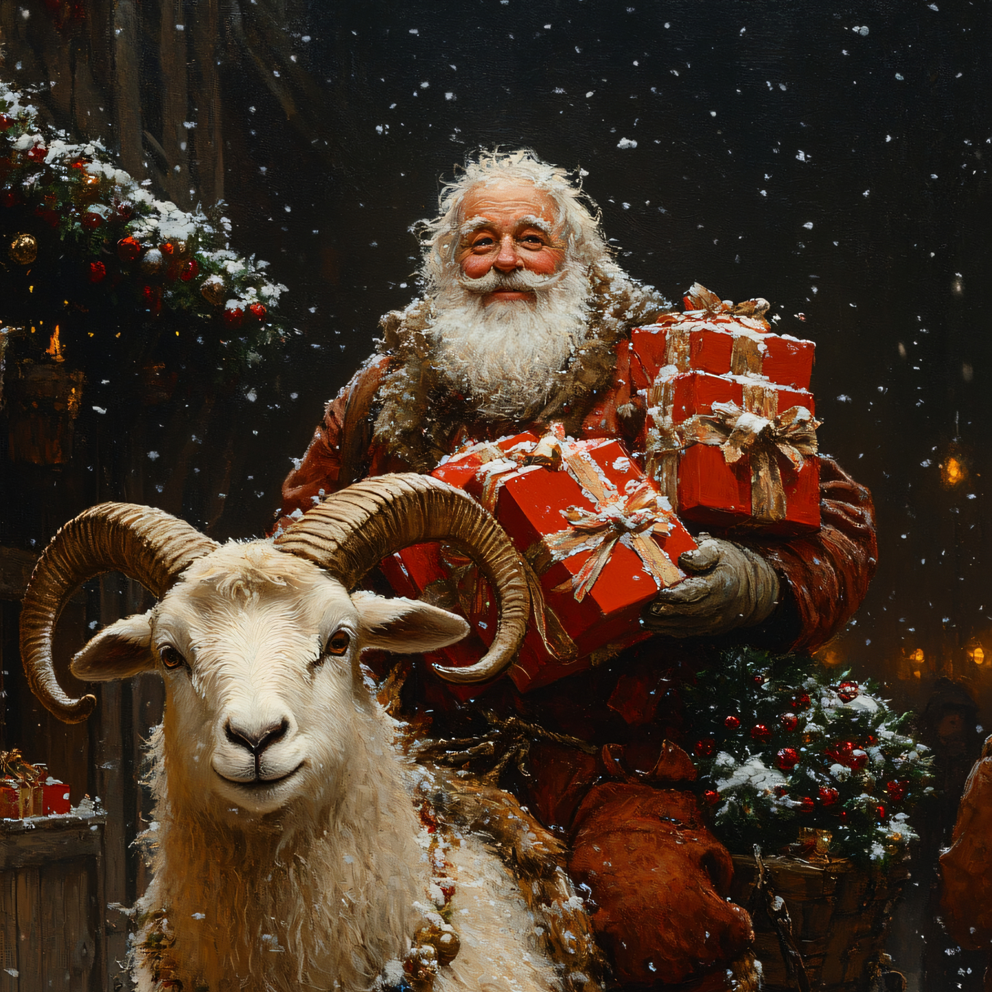Yule Goat & Santa Christmas Ornament