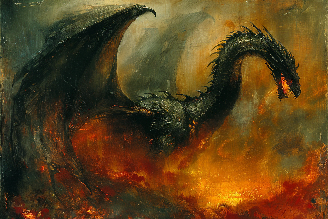 Black Fire-Breathing Dragon Art Print