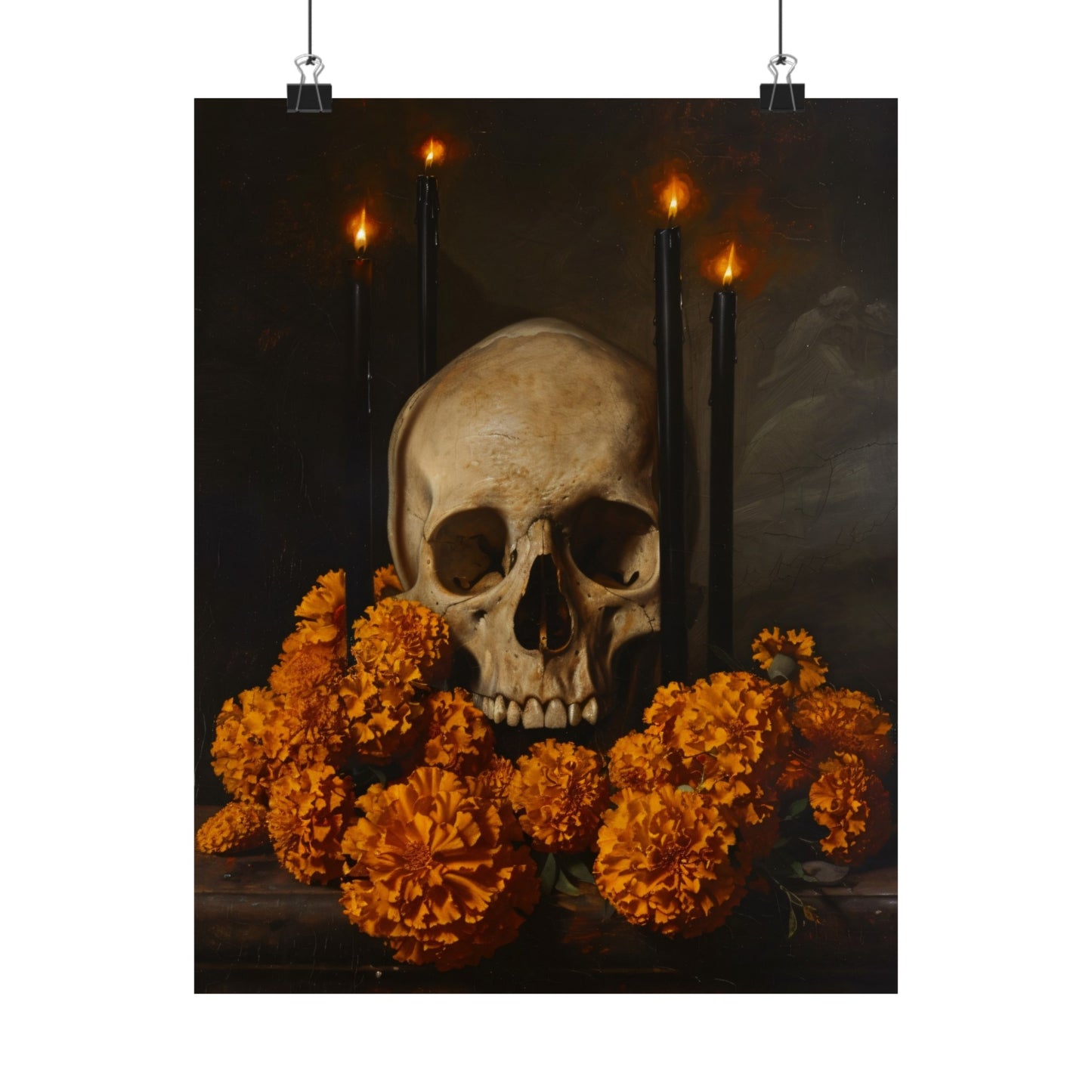 Skull and Marigolds Art Print