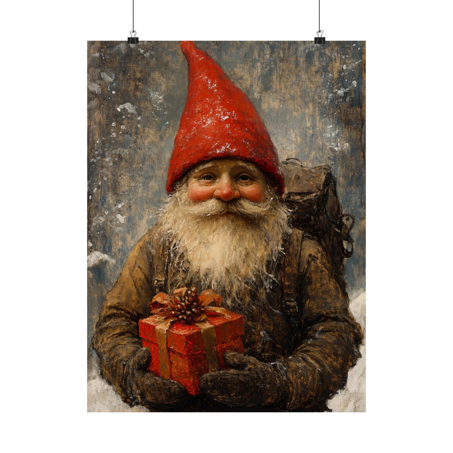 Gnome Bearing Gift Christmas Art Print