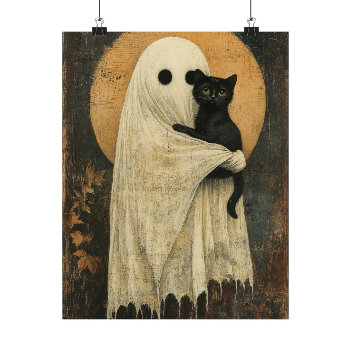 Ghost and Black Cat Halloween Art Print