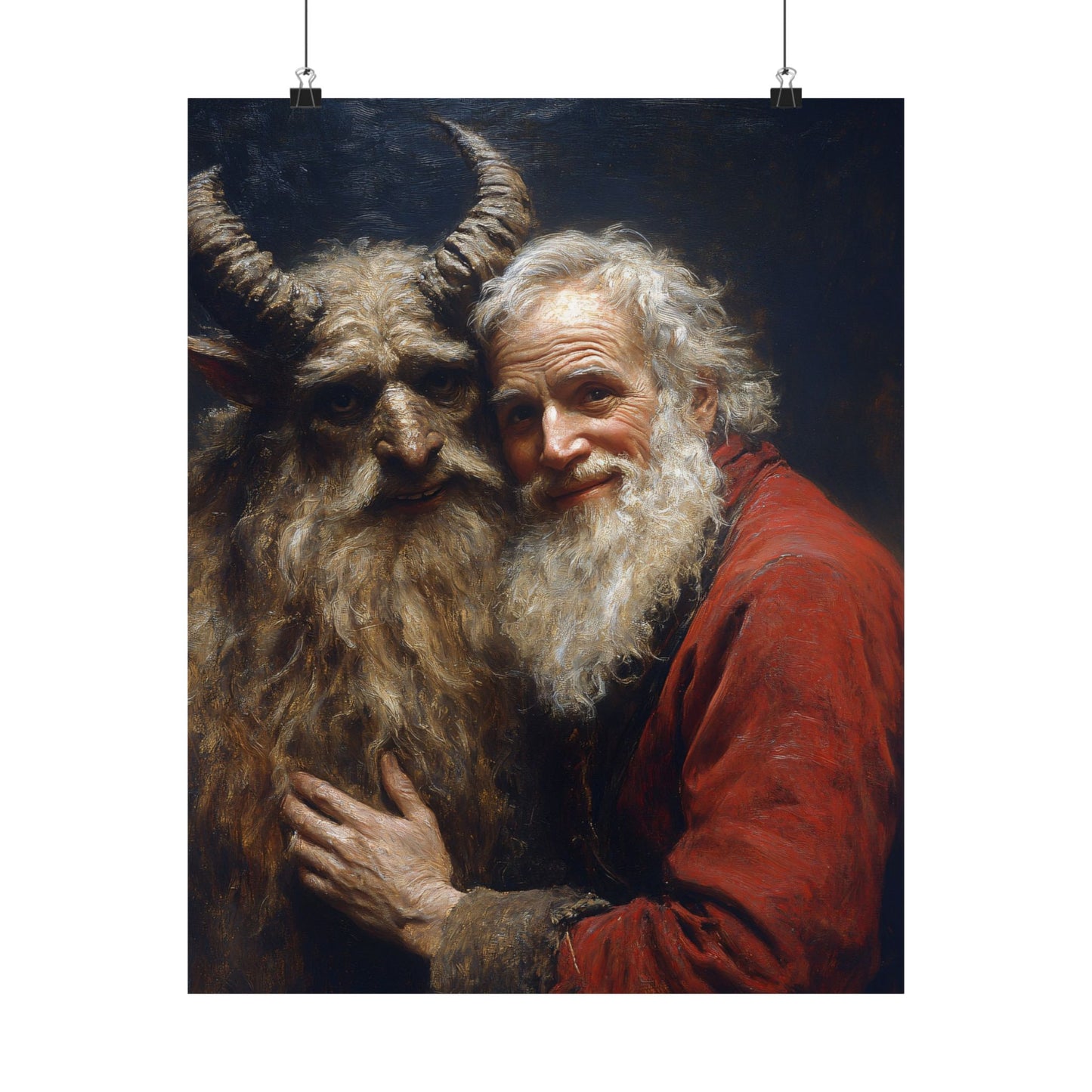 Saint Nick and Krampus Friends Forever Art Print