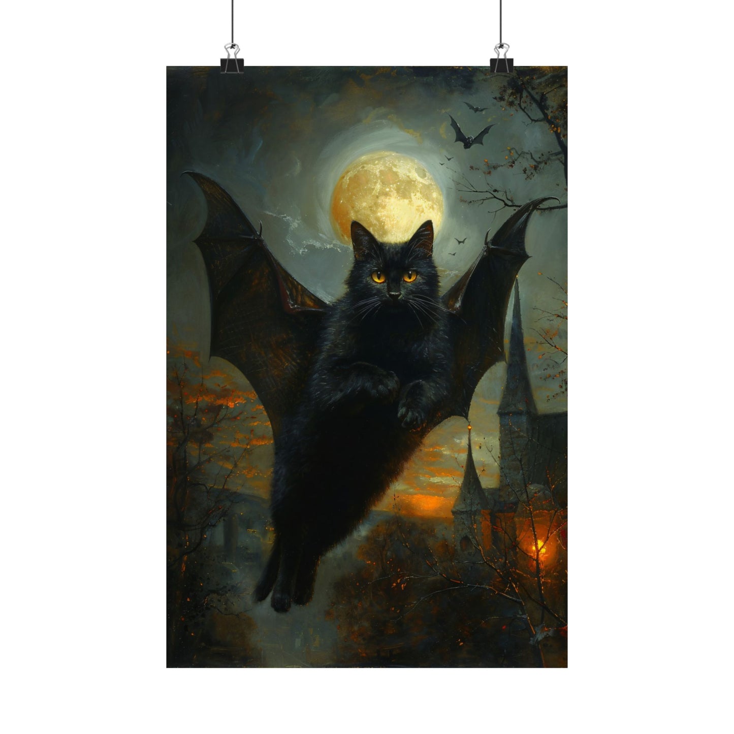 Bat Cat Halloween Art Print