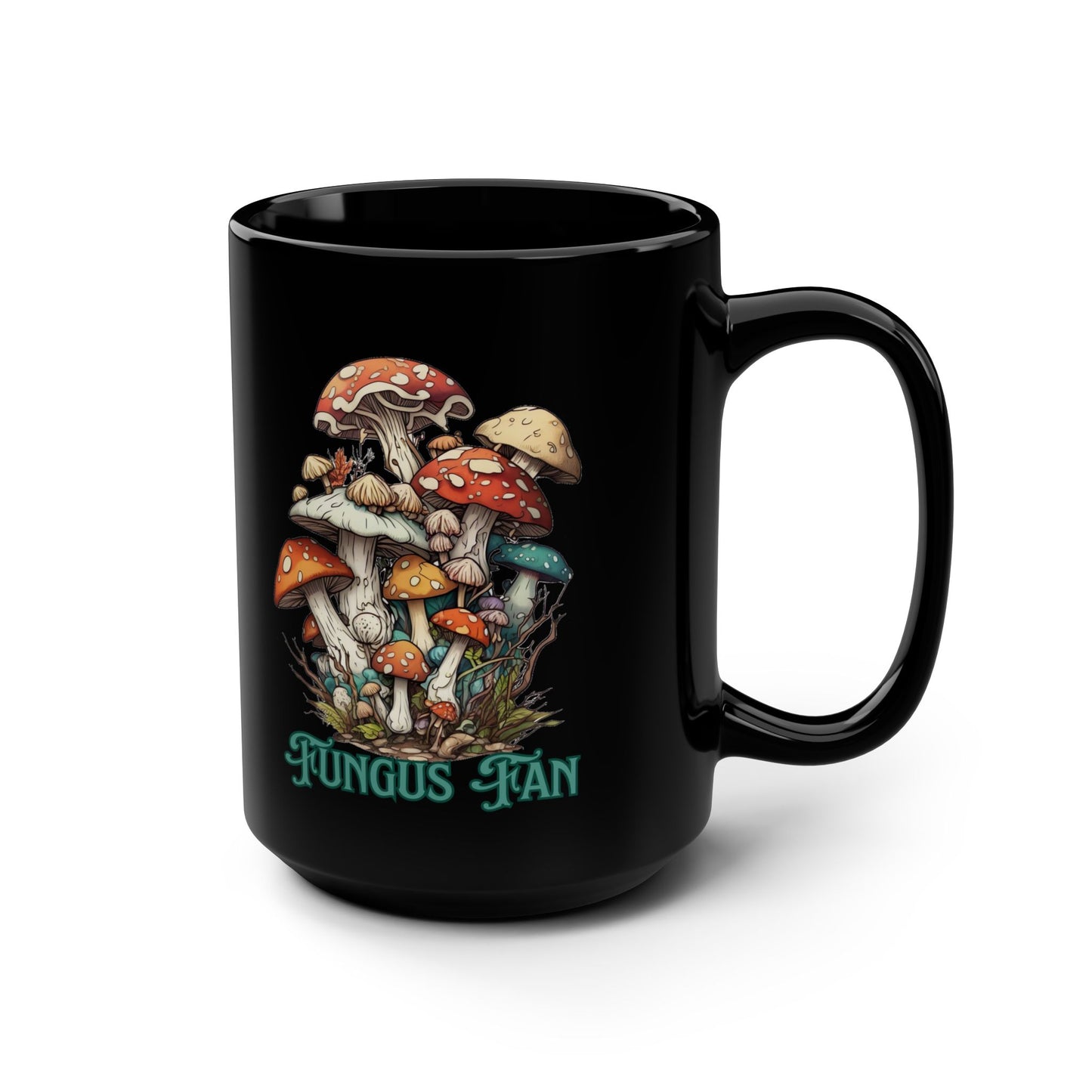 Mushroom Fungus Fan Mycology Mycellium 15oz Black Mug Nature Lover Fungi Coffe Tea