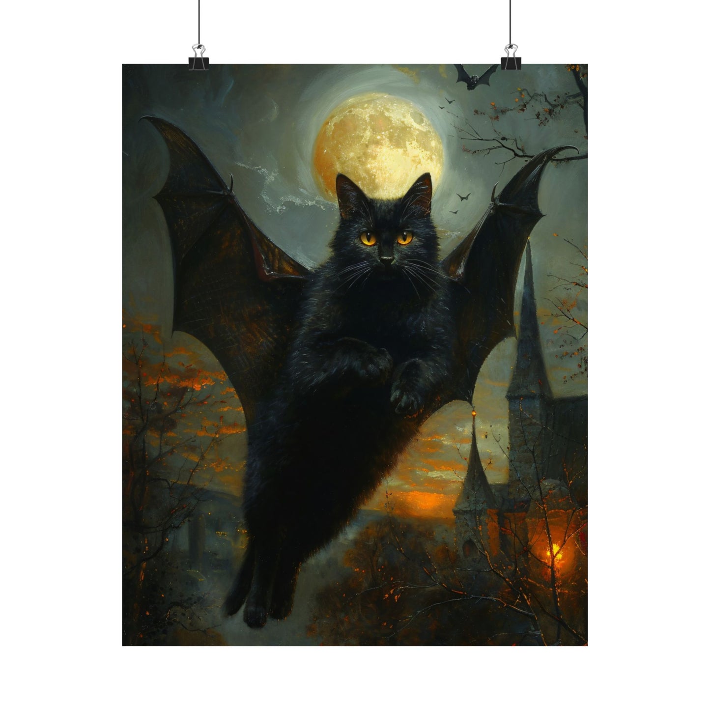 Bat Cat Halloween Art Print