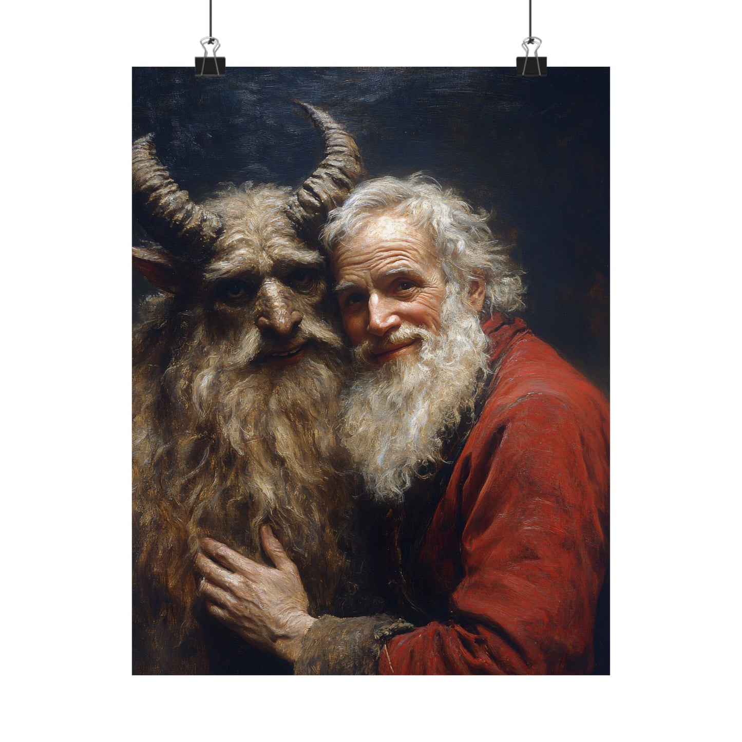 Saint Nick and Krampus Friends Forever Art Print