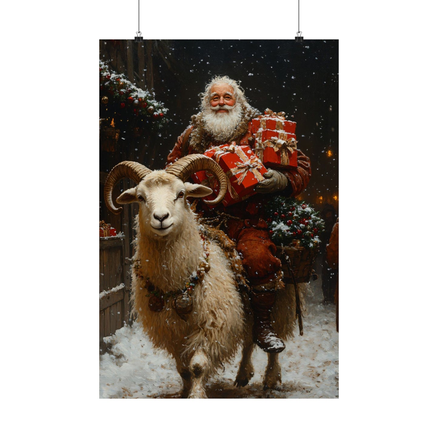 Julbocken Yule Goat and Father Christmas Art Print