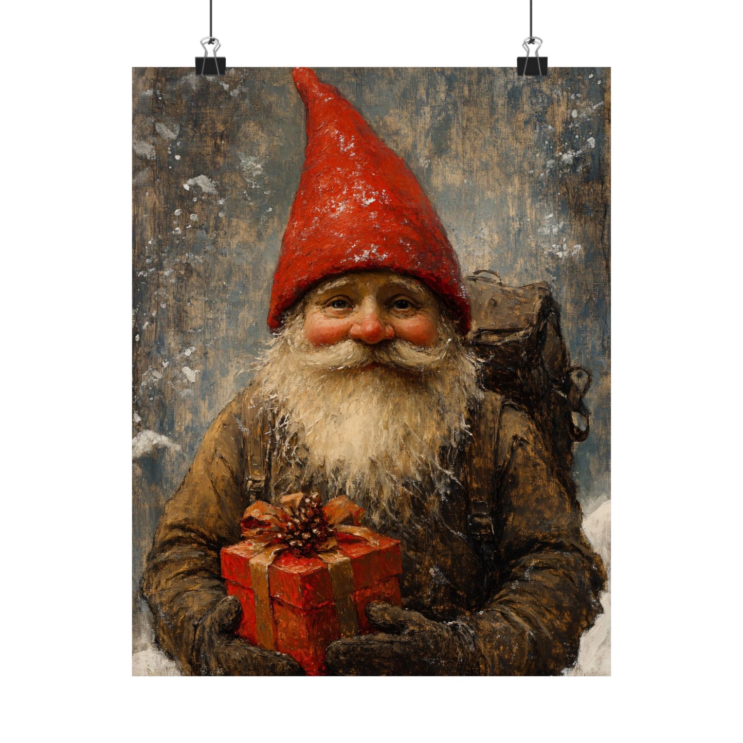 Gnome Bearing Gift Christmas Art Print