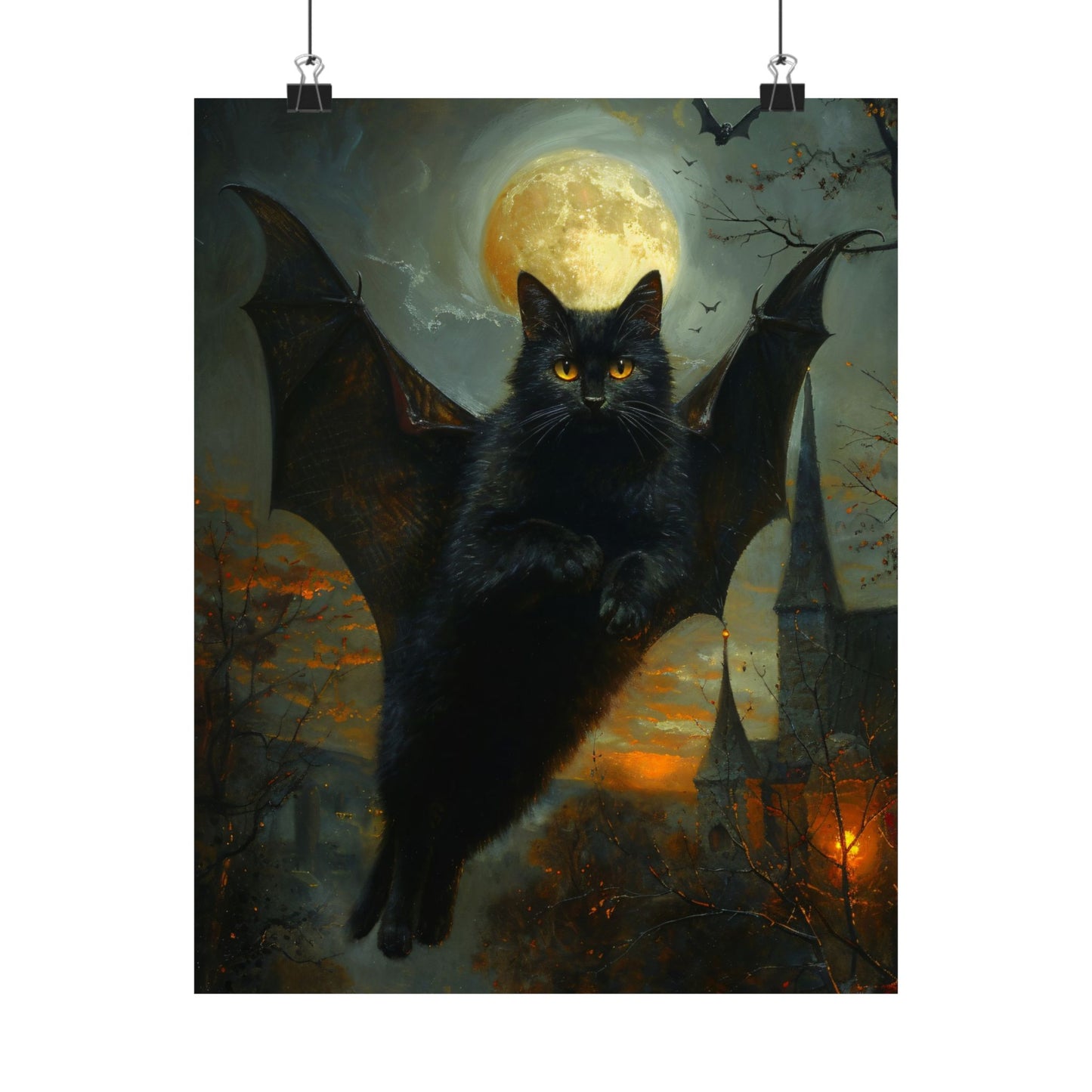 Bat Cat Halloween Art Print