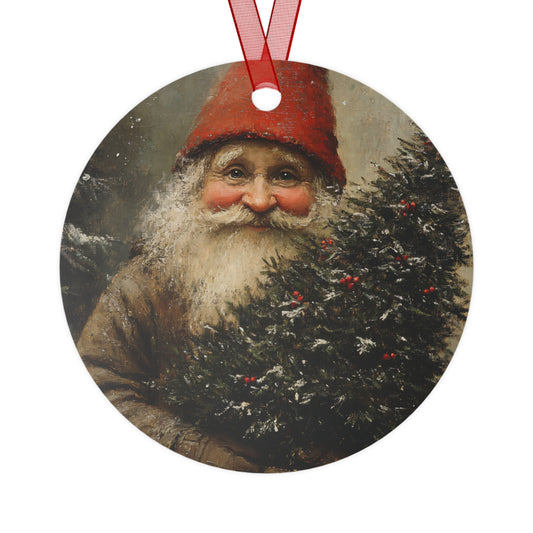 Gnome with Tree Ceramic Christmas Ornament