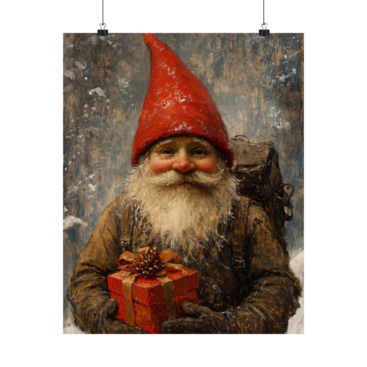 Gnome Bearing Gift Christmas Art Print