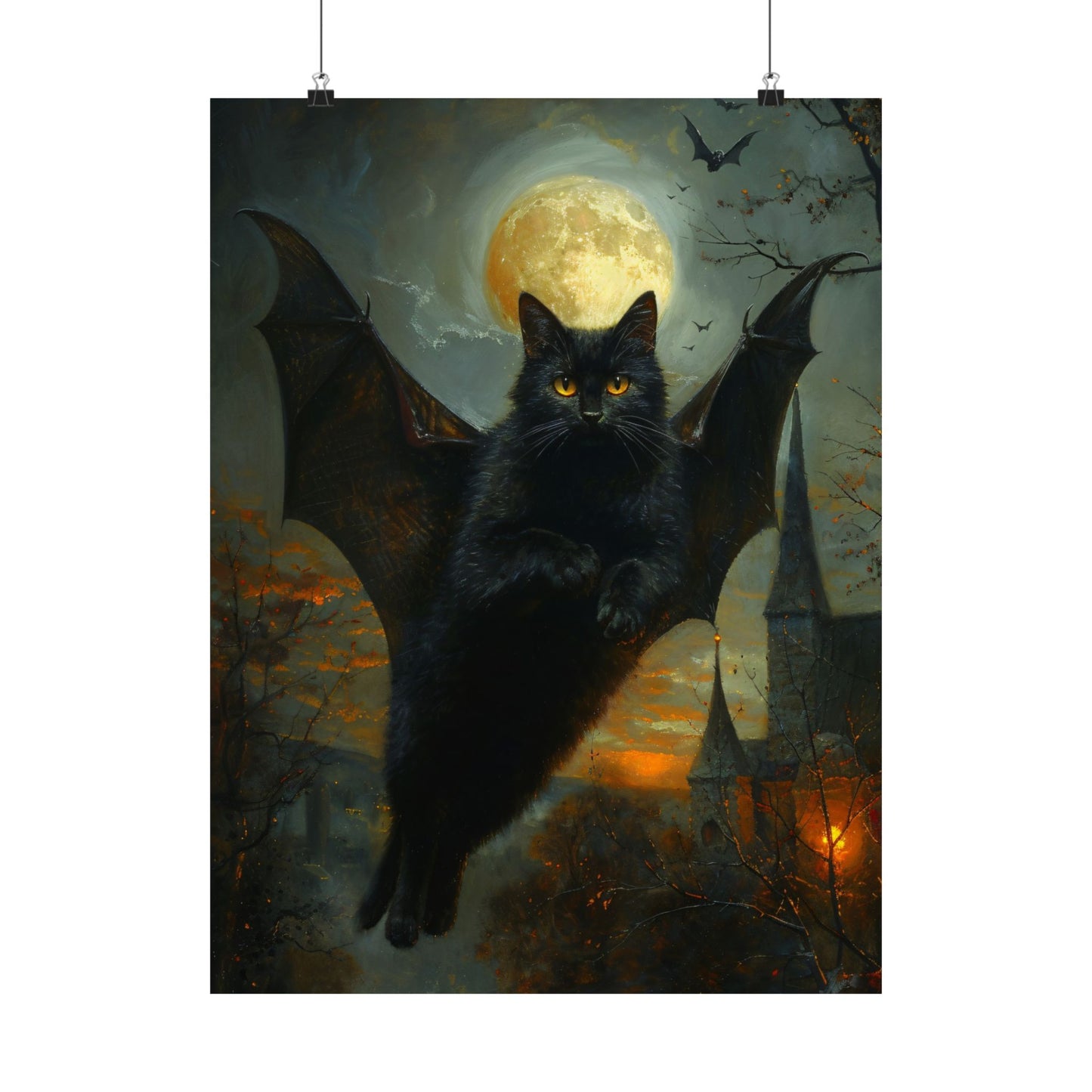 Bat Cat Halloween Art Print