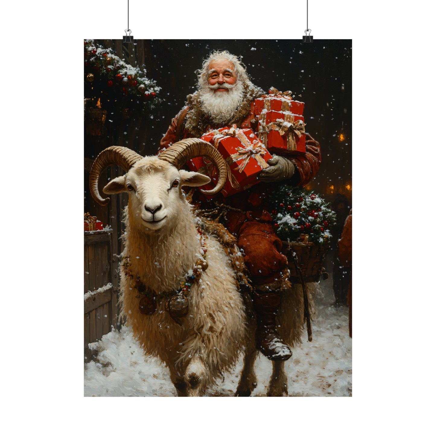 Julbocken Yule Goat and Father Christmas Art Print