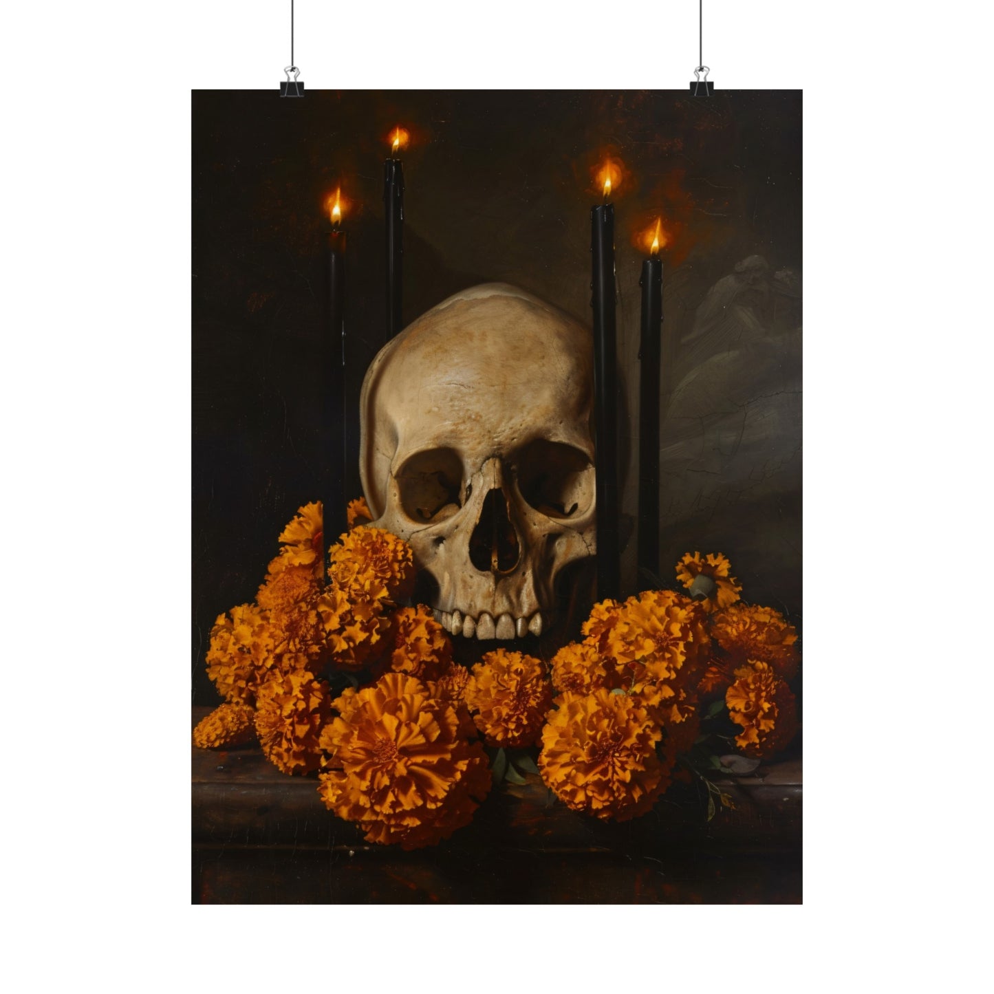 Skull and Marigolds Art Print