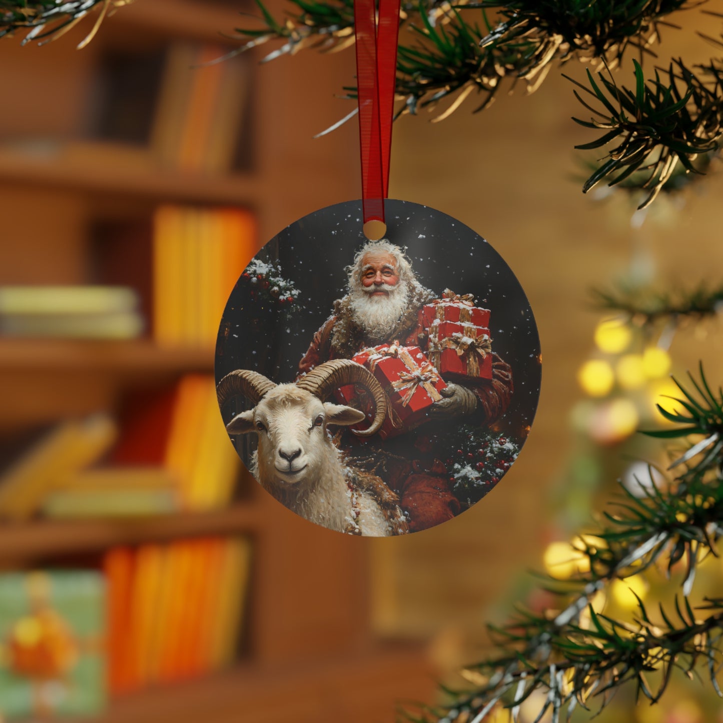 Yule Goat & Santa Christmas Ornament