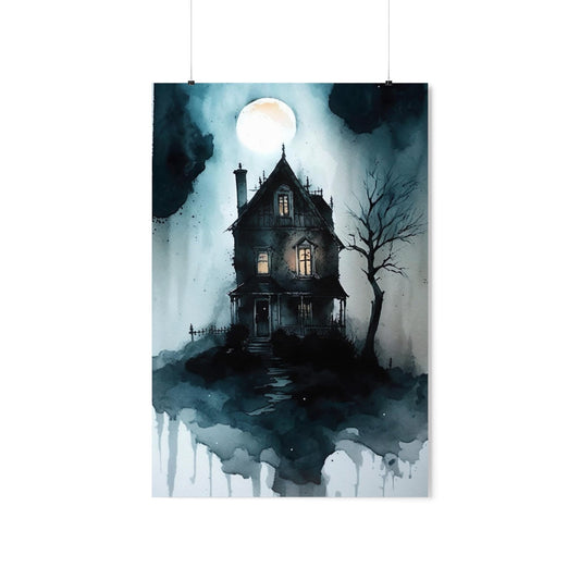 Haunted House Watercolor Art Print